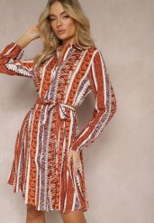 Brązowa Wiskozowa Sukienka Koszulowa z Paskiem w Talii Rozkloszowana Urdiasa. Brązowe sukienki damskie Renee, na co dzień, m, bez wzorów, z wiskozy, eleganckie, bez kołnierzyka, bez ramiączek, mini, dopasowane. W wyprzedaży za 59.49 zł.