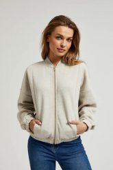 Bluza zapinana na zamek z długimi rękawami beżowa. Brązowe bluzy bez kaptura damskie MOODO, m, z bawełny. W wyprzedaży za 69.99 zł.