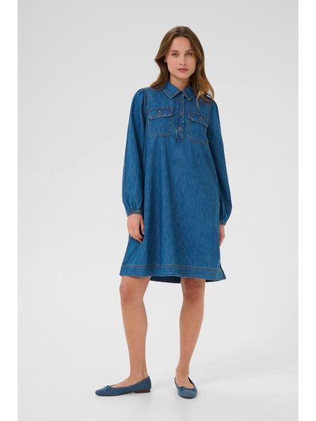 CULTURE Sukienka dżinsowa w kolorze niebieskim rozmiar: L. Niebieskie sukienki damskie Culture, l, bez wzorów, bez kołnierzyka, bez ramiączek, midi. Za 178.79 zł.