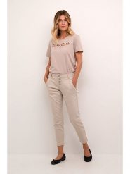 Cream Spodnie "Paula" w kolorze beżowym rozmiar: W30. Brązowe spodnie materiałowe damskie Cream, z aplikacjami, z materiału, z podwyższonym stanem. Za 180.06 zł.
