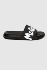 ALEXANDER MCQUEEN Czarne klapki męskie z białym logo. Czarne klapki i japonki męskie alexander mcqueen. W wyprzedaży za 899.99 zł.