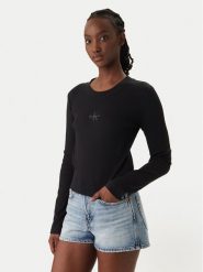 Calvin Klein Jeans Bluzka Monogram LV047A803G Czarny Slim Fit. Czarne bluzki damskie Calvin Klein Jeans, xs, bez wzorów, z bawełny, bez ramiączek. Za 249.99 zł.