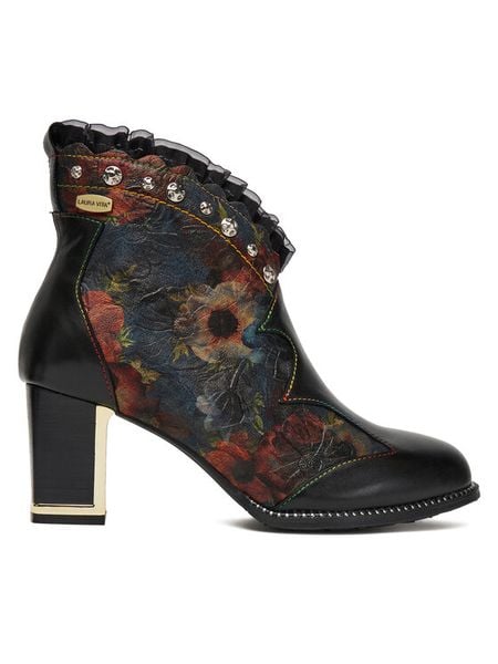 Laura Vita Botki Kacio 02 Czarny. Czarne botki damskie Laura Vita, ze skóry, bez obcasa, na słupku, bez zapięcia. Za 349.99 zł.