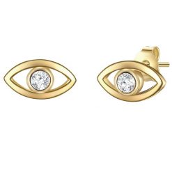 Glanzstücke München Srebrne kolczyki sztyfty Wszechwidzące oko srebro wysokiej próby Cyrkonia żółte złoto Kolczyki 1 ct Damski. Szare kolczyki damskie Glanzstücke München, z cyrkonią, pozłacane, na sztyftcie. Za 229.49 zł.