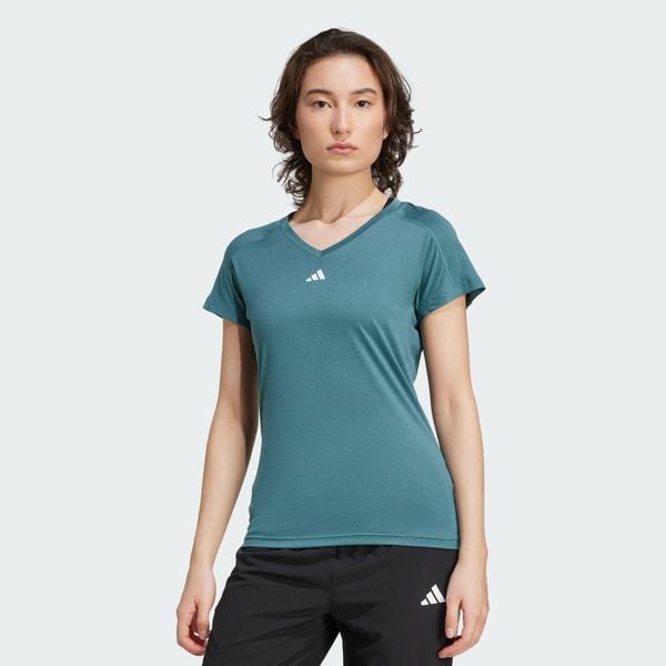 Koszulka AEROREADY Train Essentials Minimal Branding V-Neck. Białe bluzki damskie Adidas, xs, bez wzorów, z materiału, sportowe, bez kołnierzyka, bez ramiączek. Za 109.00 zł.