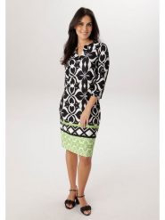 Aniston Sukienka w kolorze czarno-biało-zielonym rozmiar: 38. Czarne sukienki damskie Aniston, na co dzień, bez wzorów, bez kołnierzyka, bez ramiączek, midi, proste. Za 173.99 zł.