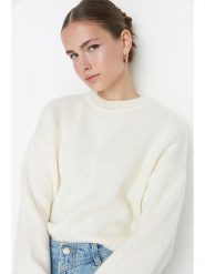 Trendyol Sweter w kolorze kremowym rozmiar: L. Brązowe swetry klasyczne damskie Trendyol, l, ze splotem, bez kołnierzyka. Za 91.34 zł.