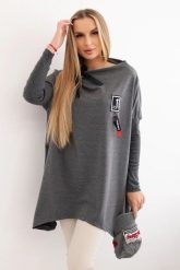 Bluza oversize z asymetrycznymi bokami grafitowa. Szare bluzy bez kaptura damskie KESI, l, z bawełny. Za 209.11 zł.