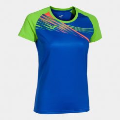 Joma Elite X damska koszulka sportowa, krótki rękaw, Royal-Fluor Green, L. Niebieskie bluzki sportowe damskie Joma, l, bez kołnierzyka, bez ramiączek. Za 174.99 zł.