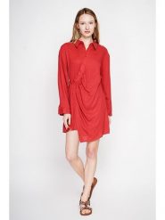 ASSUILI Lniana sukienka w kolorze czerwonym rozmiar: 38. Czerwone sukienki damskie Assuili, na co dzień, bez wzorów, ze lnu, bez kołnierzyka, bez ramiączek, mini, proste. Za 130.99 zł.