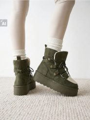 Śniegowce ze sztucznym barankiem - khaki. Brązowe śniegowce damskie Sinsay. Za 69.99 zł.