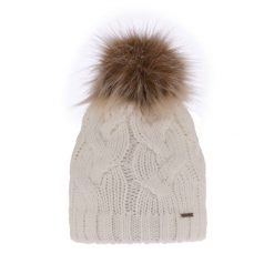 Czapka zimowa damska kremowa z pomponem. Białe czapki zimowe damskie Molly, z materiału. Za 59.90 zł.