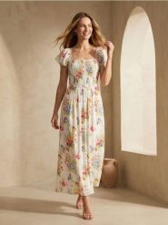 Sukienka midi z marszczeniem i wiskozą w kwiaty - wielobarwny. Sukienki damskie Sinsay, l, bez wzorów, z wiskozy, bez kołnierzyka, bez ramiączek, midi. Za 59.99 zł.