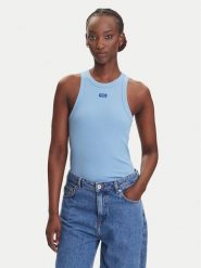 HUGO Top Easy 50508857 Błękitny Slim Fit. Niebieskie topy damskie Hugo, m, bez wzorów, z bawełny, bez kołnierzyka. Za 159.99 zł.