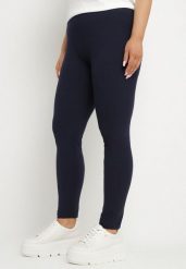 Granatowe Bawełniane Legginsy z Gumką w Pasie Mevora. Niebieskie legginsy damskie Born2be, plus size, bez wzorów, z bawełny. Za 39.99 zł.