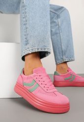 Fuksjowe Sneakersy Typu Kultowe Tenisówki na Niskiej Platformie Olritia. Czerwone trampki i tenisówki damskie Renee, bez wzorów, z materiału. Za 89.99 zł.