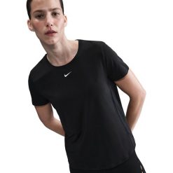 Koszulka treningowa damska Nike One Classic. Czarne bluzki sportowe damskie Nike, l, z materiału, bez kołnierzyka, bez ramiączek. Za 277.00 zł.