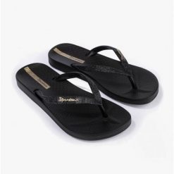 Świecące Japonki Ipanema Maxi Damskie. Czarne klapki damskie Ipanema, bez wzorów, z syntetyku, bez obcasa. Za 99.00 zł.