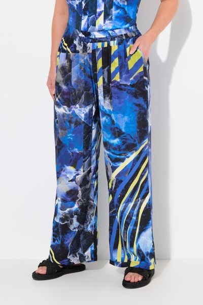 Damskie Spodnie palazzo szeroka prosta nogawka elastyczny pas. Niebieskie spodnie sportowe damskie Ulla Popken, plus size, z materiału, trekkingowe. Za 191.99 zł.