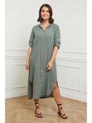 Curvy Lady Lniana sukienka w kolorze khaki rozmiar: 44/46. Brązowe sukienki damskie Curvy Lady, bez wzorów, ze lnu, klasyczne, bez kołnierzyka, bez ramiączek, maxi. Za 145.60 zł.