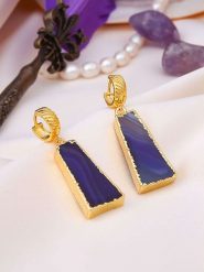 Pierres de Jade Pozłacane kolczyki-kreole z agatami rozmiar: onesize. Niebieskie kolczyki damskie Pierres de Jade, z agatem, pozłacane. Za 43.99 zł.