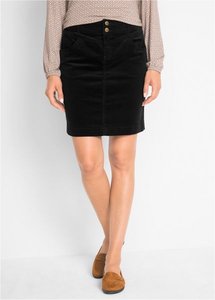 Spódnica sztruksowa ze stretchem. Czarne spódniczki damskie bonprix, bez wzorów, ze sztruksu. Za 117.99 zł.