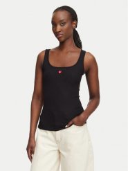 HUGO Top Heart 50566824 Czarny Regular Fit. Czarne topy damskie Hugo, s, bez wzorów, bez kołnierzyka. Za 169.99 zł.