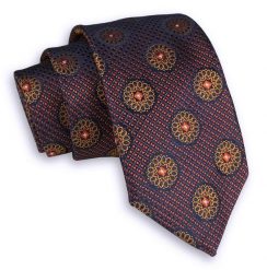 Pomarańczowo-Granatowy Elegancki Męski Krawat -ALTIES- 7 cm, Klasyczny, Wzór Geometryczny. Niebieskie krawaty i muchy męskie Alties, bez wzorów, z tkaniny, eleganckie. Za 49.00 zł.