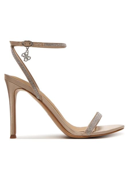 Guess Sandały FLJCHR SAT03 Beżowy. Brązowe sandały damskie Guess, z aplikacjami, ze skóry, bez obcasa, na szpilce. Za 545.00 zł.
