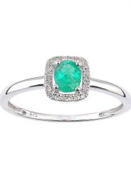 Revoni Złoty pierścionek z diamentami i szmaragdem rozmiar: 50. Szare pierścionki damskie Revoni, z diamentem, złote. Za 1,391.99 zł.