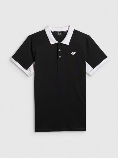 4F Koszulka polo regular męska - czarna S. Czarne koszulki polo męskie 4f, m, bez wzorów, z dzianiny, bez ramiączek. Za 119.99 zł.
