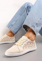 Beżowe Tenisówki z Ażurowymi Wstawkami Po Bokach Salessa. Brązowe trampki i tenisówki damskie Renee, w ażurowe wzory, z jeansu. Za 39.99 zł.