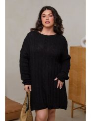 Curvy Lady Sukienka dzianinowa w kolorze czarnym rozmiar: 40/42. Czarne sukienki damskie Curvy Lady, bez wzorów, z dzianiny, klasyczne, bez kołnierzyka, bez ramiączek, midi. Za 113.90 zł.