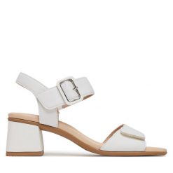 Sandały Remonte. Białe sandały damskie Remonte, bez wzorów, bez obcasa, na słupku. Za 295.99 zł.