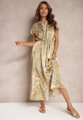 Zielona Sukienka Boho o Rozkloszowanym Kroju Ściągana w Talii Dimirrah. Zielone sukienki damskie Renee, na imprezę, na lato, l, z aplikacjami, boho, bez kołnierzyka, bez ramiączek, maxi, rozkloszowane. W wyprzedaży za 95.99 zł.