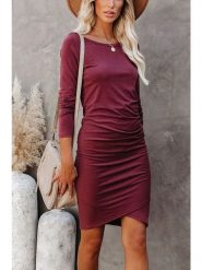 Milan Kiss Sukienka w kolorze burgundowym rozmiar: XL. Czerwone sukienki damskie Milan Kiss, xl, bez wzorów, z asymetrycznym kołnierzem, bez ramiączek, mini, asymetryczne. Za 131.74 zł.