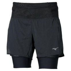Damskie szorty 2 w 1 Mizuno. Czarne szorty damskie Mizuno, bez wzorów, z materiału, sportowe. Za 308.50 zł.