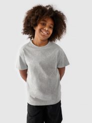 4F T-shirt gładki dziewczęcy - szary 152 (11-12 lat). Szare koszulki dziewczęce 4f, bez wzorów, z bawełny, bez ramiączek. Za 29.99 zł.