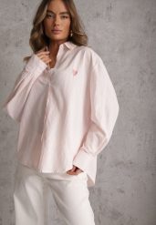 Różowa Koszula z Bawełną w Paski z Haftowaną Aplikacją Serca Sewrona. Czerwone koszule damskie Renee, s, z aplikacjami, z bawełny, klasyczne, bez kołnierzyka, bez ramiączek. Za 89.99 zł.