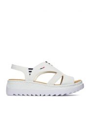 Rieker Sandały CEO-V44Y5-80 Biały. Białe sandały damskie Rieker, bez wzorów, ze skóry, bez obcasa, na koturnie. Za 319.99 zł.