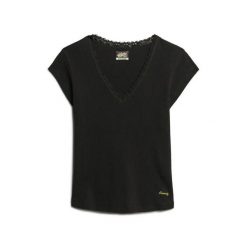 Koszulka damska z dekoltem w serek i koronkowym wykończeniem Superdry Essential. Czarne t-shirty damskie Superdry., m, bez wzorów, z bawełny, bez kołnierzyka. Za 159.00 zł.