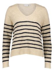 Vila Sweter w kolorze beżowo-granatowym rozmiar: L. Brązowe swetry klasyczne damskie Vila, l, z bawełny, bez kołnierzyka. Za 87.61 zł.