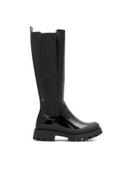 DeeZee Kozaki BRIGITTA WYL3497-7 Czarny. Czarne kozaki damskie DeeZee, z materiału, bez obcasa, na płaskiej podeszwie. Za 114.99 zł.