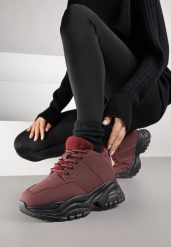 Bordowe Trapery Sneakersy Vices na Platformie z Tłoczeniem Nirrise. Czerwone trapery damskie Renee, z dresówki, bez obcasa, na platformie. Za 109.99 zł.