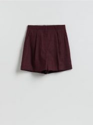 Lniane szorty - mahoniowy. Brązowe szorty damskie Reserved, bez wzorów. Za 159.99 zł.