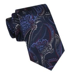 Modny Męski Krawat - Alties - Orientalny Wzór na Granatowym Tle. Niebieskie krawaty i muchy męskie Alties, bez wzorów, z tkaniny, eleganckie. Za 49.00 zł.