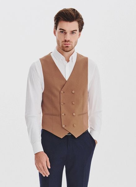 PAKO LORENTE - Ruda dwurzędowa kamizelka męska. Brązowe kamizelki męskie Pako Lorente, m, z elastanu. Za 239.99 zł.