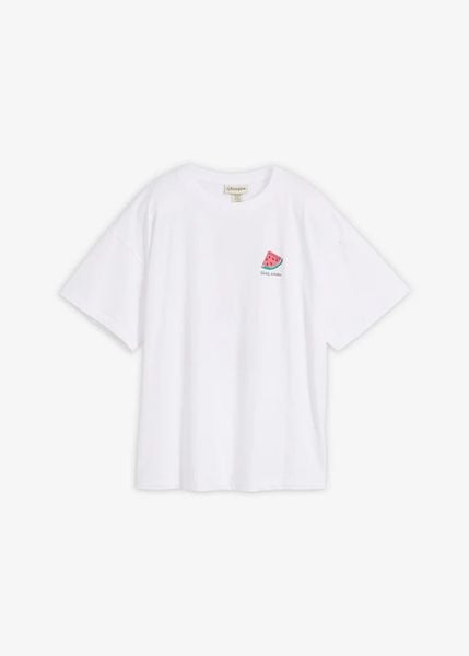 T-shirt oversize z czystej bawełny organicznej. Białe t-shirty damskie bonprix, bez wzorów, z bawełny, bez kołnierzyka. Za 69.99 zł.