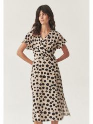 TATUUM Sukienka w kolorze beżowo-czarnym rozmiar: 42. Brązowe sukienki damskie Tatuum, bez wzorów, z tkaniny, bez kołnierzyka, bez ramiączek, midi. Za 175.67 zł.