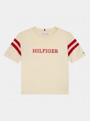 Tommy Hilfiger T-Shirt Monotype Varsity KG0KG07717 D Beżowy Relaxed Fit. Brązowe koszulki dziewczęce Tommy Hilfiger, bez wzorów, z bawełny, bez ramiączek. Za 169.99 zł.